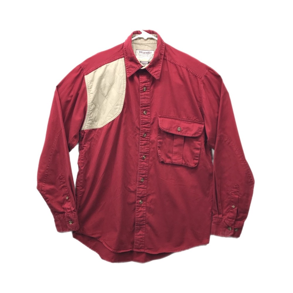 Wrangler Rugged Wear Button Up Shirt Red Shooting Vintage Long Sleeve M 15-15.5